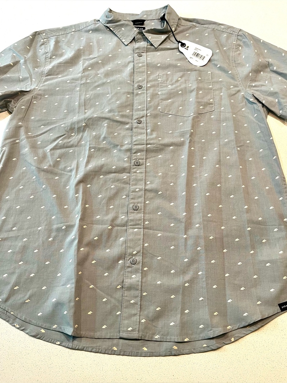 NWT Prana Men’s Tinline Button Down Short Sleeve Shirt Quarry Cloud- XL - Picture 7 of 12